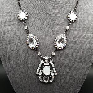 Faux Opal Aurora Borealis Rhinestone Necklace, Pendant Necklace, Designer Tag